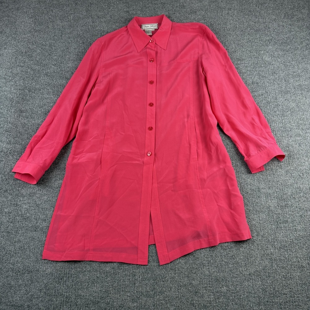 Diane Gilman Shirt Womens Medium Pink Button Front Long Sleeve Tunic Top
